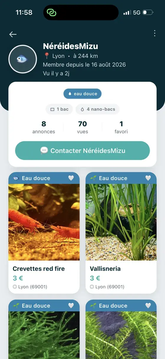 Profil vendeur Aquatopia - annonces de crevettes et plantes d'aquarium d'occasion près de Lyon